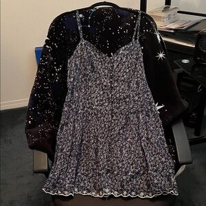 American Eagle navy floral, button-up mini dress w/ spaghetti straps in Large